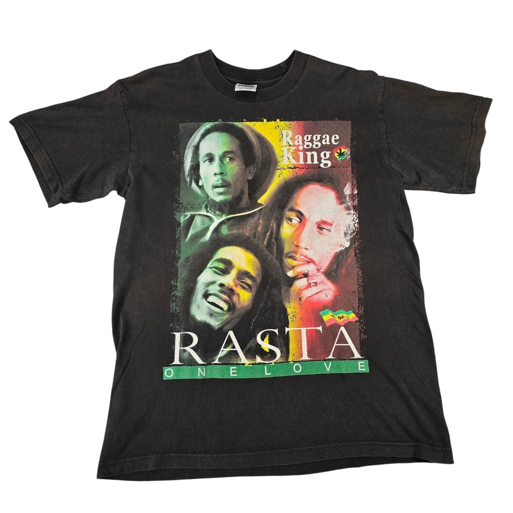 Y2K Bob Marley Rasta One Love Reggae King Graphic T-Shirt Black Men's Large